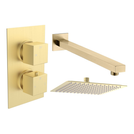 Ajax Hedon Brushed Brass Square Concealed Shower Valve with Fixed Head