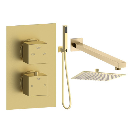 Ajax Hedon Brushed Brass Thermostatic Shower Valve with Fixed Head and Handset