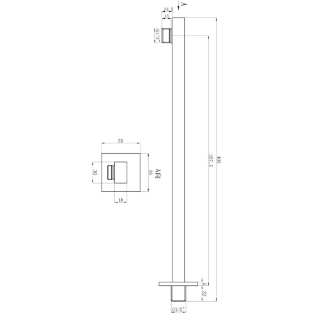 AJAX111571 Ajax Hedon Brushed Bronze Square 350mm Wall Mounted Shower Arm Line Drawing