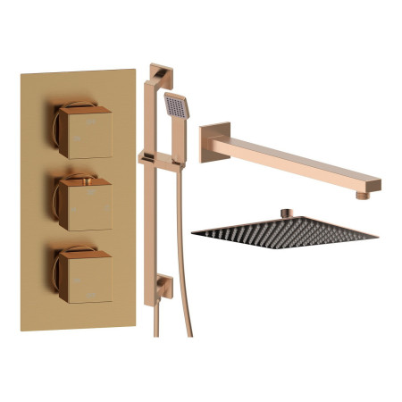 Ajax Hedon Brushed Bronze Square Concealed Two Outlet Shower Set
