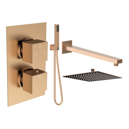 Ajax Hedon Brushed Bronze Thermostatic Shower Valve with Fixed Head and Handset