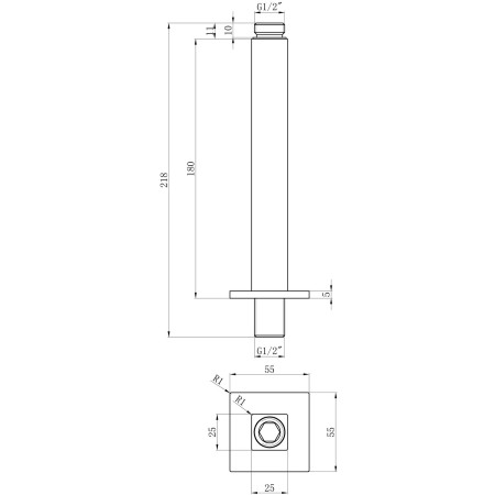 AJAX111568 Ajax Hedon Brushed Bronze Square 180mm Ceiling Mounted Shower Arm Line Drawing
