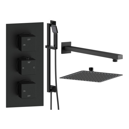 Ajax Hedon Matt Black Square Concealed Two Outlet Shower Set