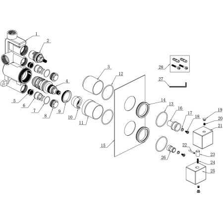 AJAX111573 Ajax Hedon Brushed Bronze Thermostatic Single Outlet Twin Concealed Shower Valve Parts Diagram