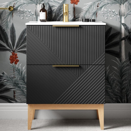 AJAX108498 Ajax Irby Matt Graphite Grey 615mm Floor Standing Vanity Unit with Basin Lifestyle
