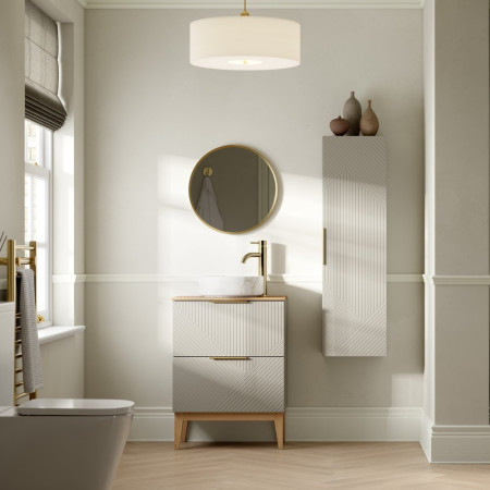 AJAX108503 Ajax Irby Matt Oat 610mm Floor Standing Vanity Unit with Worktop Bathroom Setting
