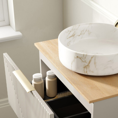 AJAX108503 Ajax Irby Matt Oat 610mm Floor Standing Vanity Unit with Worktop Closeup