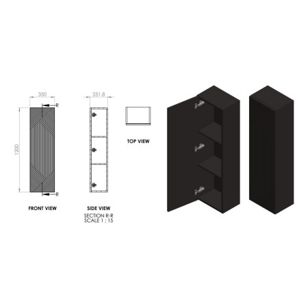AJAX108510 Ajax Irby Matt Graphite Grey 350mm Wall Hung Tall Storage Unit Line Drawing