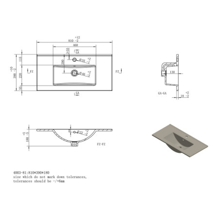 AJAX108500 Ajax Irby Matt Oat 815mm Floor Standing Vanity Unit with Basin Line Drawing