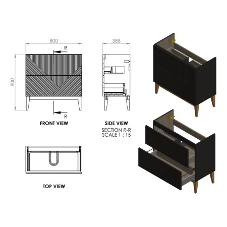 AJAX108499 Ajax Irby Matt Smoke Blue 815mm Floor Standing Vanity Unit with Basin Dimensions
