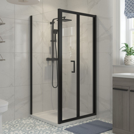 AJAX116185 Ajax Keah 5mm Black 760mm Bifold Shower Door with a Side Panel