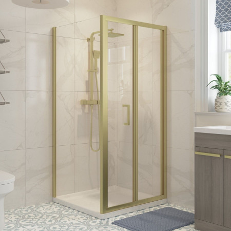 AJAX116197 Ajax Keah 5mm Brushed Brass 760mm Bifold Shower Door with a Side Panel