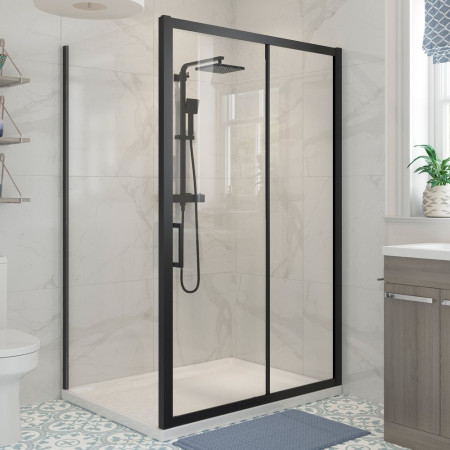 AJAX104945 Ajax Keah 6mm Black Sliding Shower Door with Side Panel