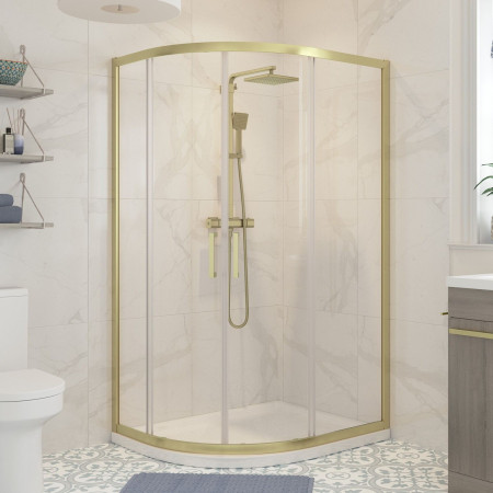 Ajax Keah 6mm Brushed Brass 1000 x 800mm Two Door Offset Quadrant Shower Enclosure