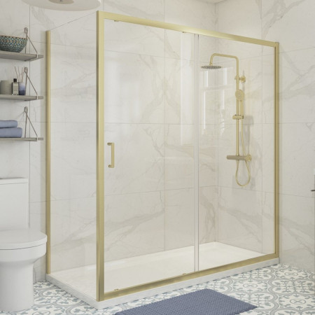 AJAX107506 Ajax Keah 6mm Brushed Brass Sliding Shower Door with Side Panel