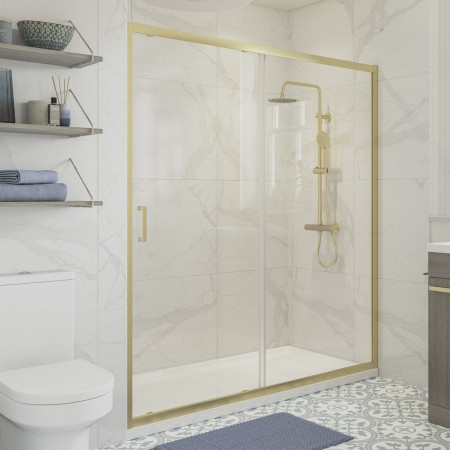 Ajax Keah 6mm Brushed Brass 1100mm Sliding Shower Door