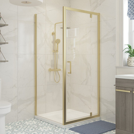 AJAX116204 Ajax Keah 6mm Brushed Brass 700mm Pivot Shower Door with a Side Panel