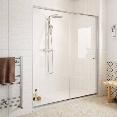 Ajax Keah 6mm Chrome 1000 x 700mm Easy Fit Sliding Shower Door with Tray