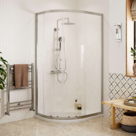 AJAX116970 Ajax Keah 6mm Chrome 1200 x 800mm Left Hand Offset Quadrant Shower Enclosure with Tray Lifestyle