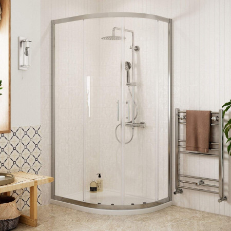 AJAX116971 Ajax Keah 6mm Chrome 1200 x 800mm Right Hand Offset Quadrant Shower Enclosure with Tray Lifestyle