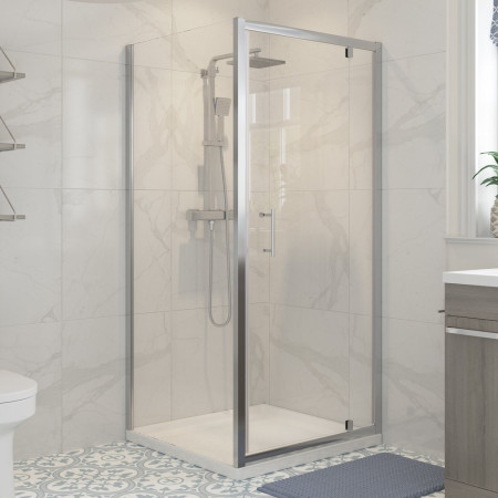 AJAX101416 Ajax Keah 6mm Chrome Pivot Shower Door with Side Panel