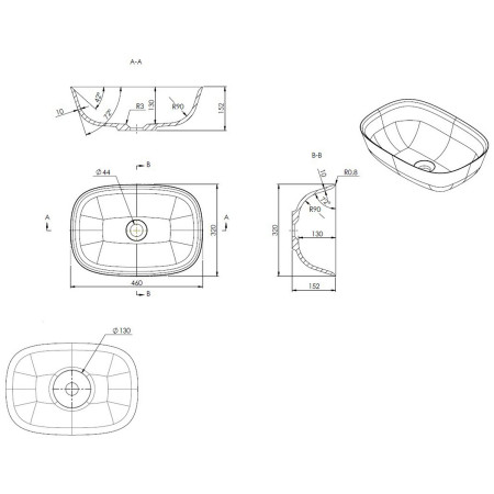 AJAX109918 Ajax Keelby Latte Resin Countertop Basin Line Drawing