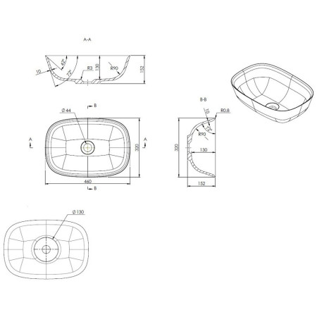 AJAX100513 Ajax Keelby White Resin Countertop Basin Line Drawing