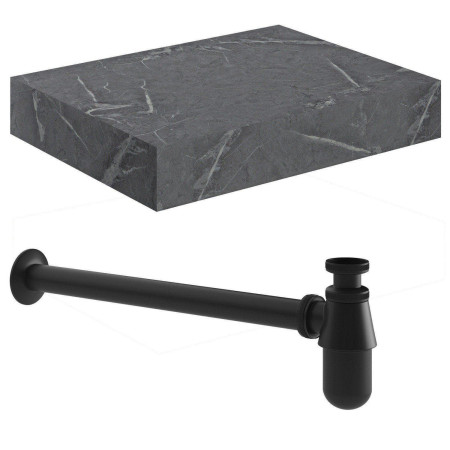 Ajax Kelsey Wall Hung 600mm Grey Marble Basin Shelf and Black Bottle Trap