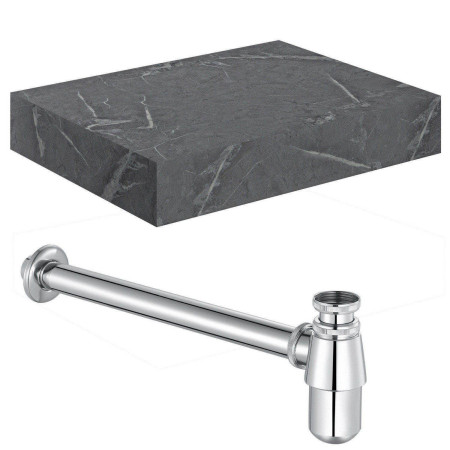 Ajax Kelsey Wall Hung 600mm Grey Marble Basin Shelf and Chrome Bottle Trap