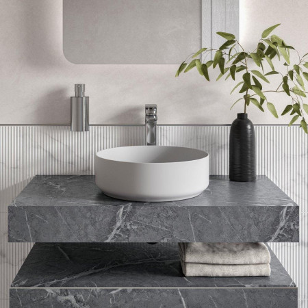 AJAX106951 Ajax Kelsey Wall Hung 600mm Grey Marble Storage Drawer Unit with Countertop Basin