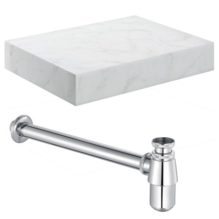 AJAX106957 Ajax Kelsey Wall Hung 600mm White Marble Basin Shelf and Chrome Bottle Trap