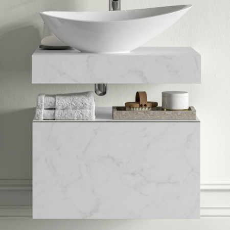 AJAX106965 Ajax Kelsey Wall Hung 600mm White Marble Storage Drawer Unit Bathroom Setting