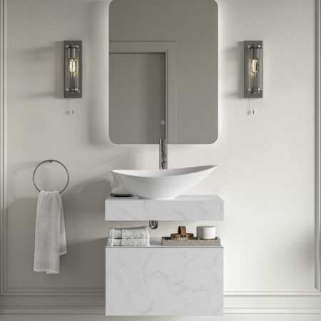 AJAX106965 Ajax Kelsey Wall Hung 600mm White Marble Storage Drawer Unit Lifestyle