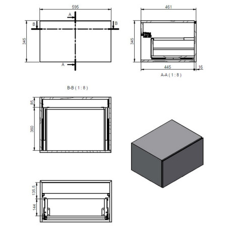 AJAX106965 Ajax Kelsey Wall Hung 600mm White Marble Storage Drawer Unit Dimensions