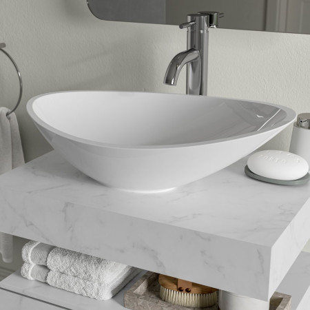 AJAX106965 Ajax Kelsey Wall Hung 600mm White Marble Storage Drawer Unit with Countertop Basin