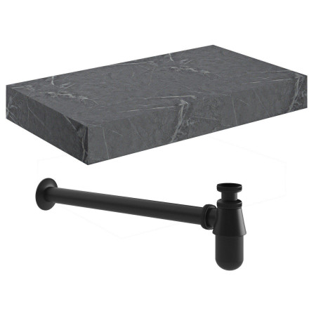 Ajax Kelsey Wall Hung 800mm Grey Marble Basin Shelf and Black Bottle Trap