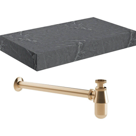 Ajax Kelsey Wall Hung 800mm Grey Marble Basin Shelf and Brushed Bronze Bottle Trap