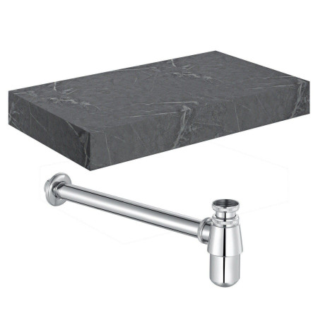 Ajax Kelsey Wall Hung 800mm Grey Marble Basin Shelf and Chrome Bottle Trap
