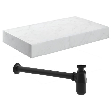 Ajax Kelsey Wall Hung 800mm White Marble Basin Shelf and Black Bottle Trap