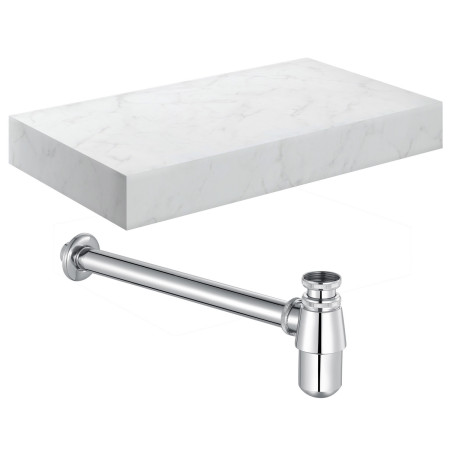 Ajax Kelsey Wall Hung 800mm White Marble Basin Shelf and Chrome Bottle Trap