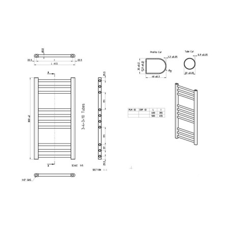 AJAX102967 Ajax Kenwick Straight Towel Warmer Line Drawing