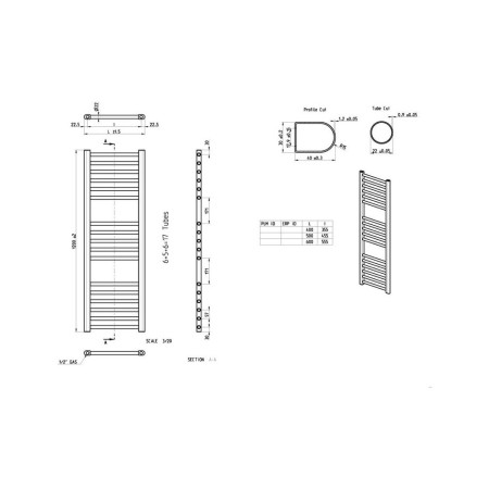 AJAX102962 Ajax Kenwick 1200 x 500mm Straight Towel Warmer