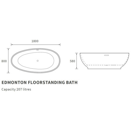 AJAX104117 Ajax Kirkstead 1800 x 800mm Freestanding Bath Line Drawing