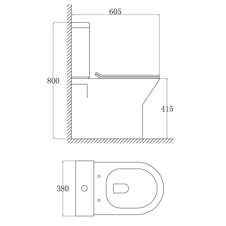Ajax Life Rimless Closed Back Close Coupled Toilet with Cistern Technical Drawing