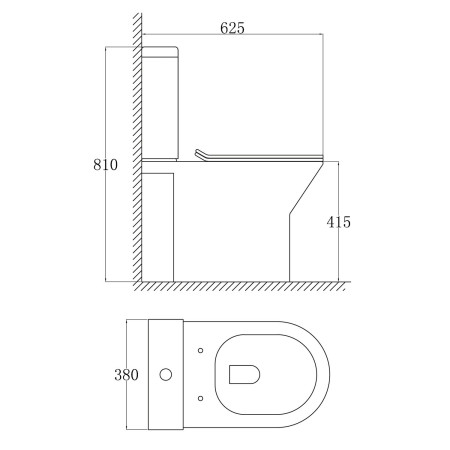 Ajax Life Rimless Open Back Close Coupled Toilet with Cistern Technical Drawing