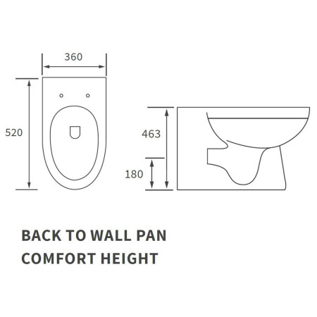 AJAX101517 Ajax Limber Rimless Back to Wall Comfort Height WC with Soft Close Seat Line Drawing