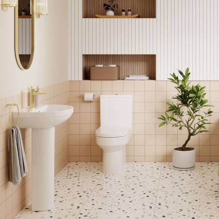 AJAX117072 Ajax Limber Rimless Close Coupled Open Back WC with Seat Bathroom Setting