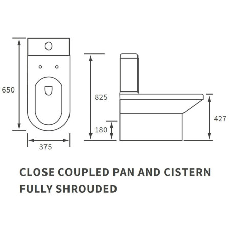 AJAX101513 Ajax Limber Rimless Close Coupled WC with Soft Close Seat Line Drawing