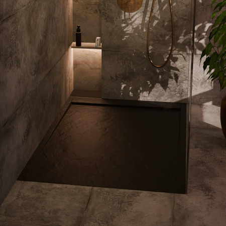 AJAX111456 Ajax Linear Slate 1200 x 800mm Rectangular Shower Tray in Black Lifestyle