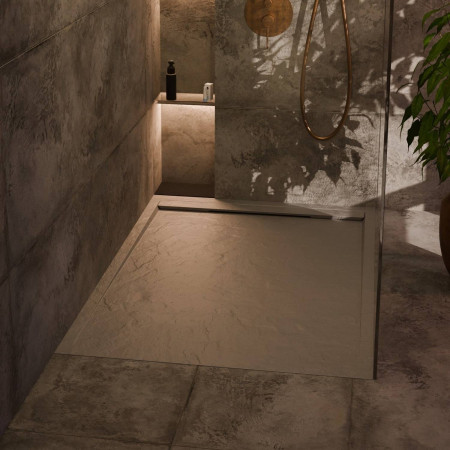 AJAX111452 Ajax Linear Slate 1600 x 800mm Rectangular Shower Tray in Grey Bathroom Setting